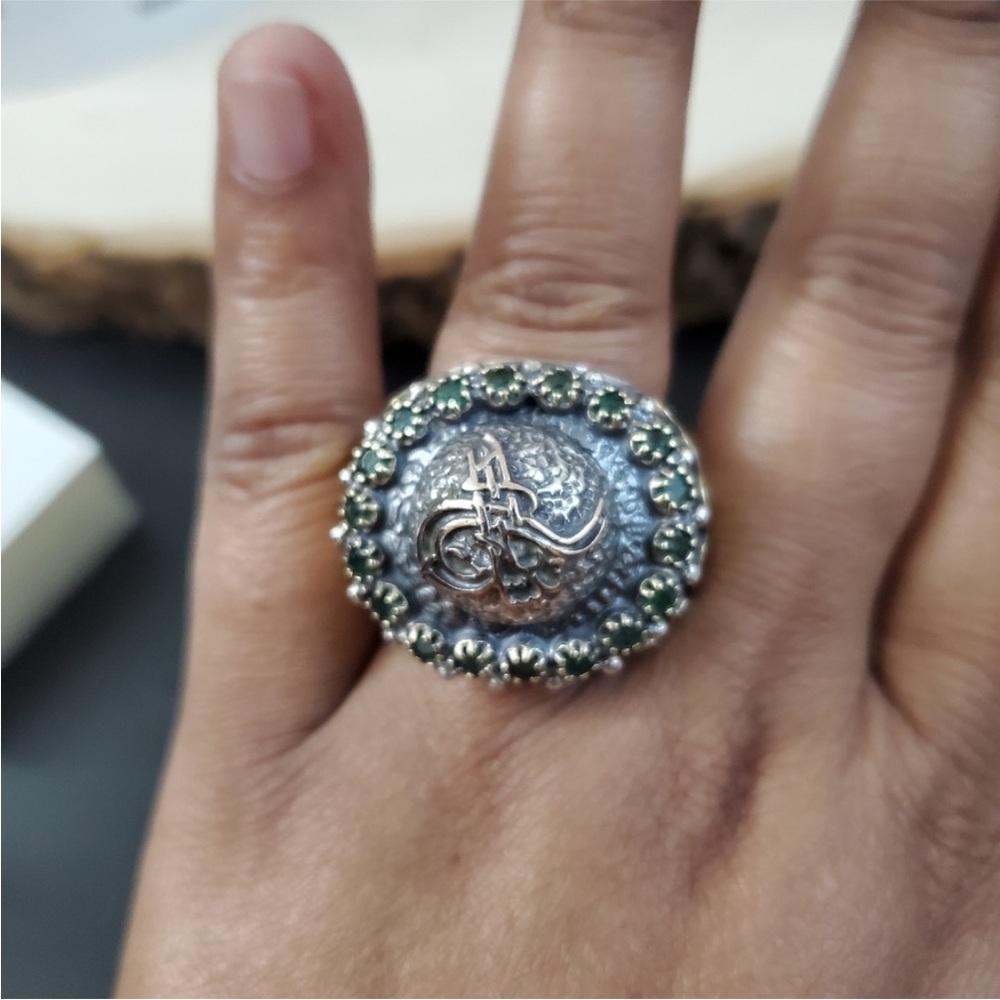 Sterling Silver And Emerald Statement Ring - image 2